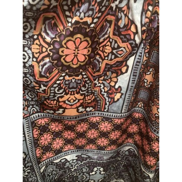 Democracy Boho Peasant Shirt Balloon Sleeves Orange Blue Geometric Floral Large - Picture 3 of 12